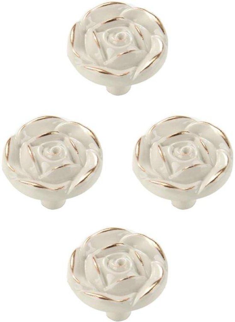Antike Rose Blumenschrankknöpfe - 4 Stück - Zink - runde Form - mit Schrauben - für Möbel, Türen, Schränke - 31*31*23mm - Weiß