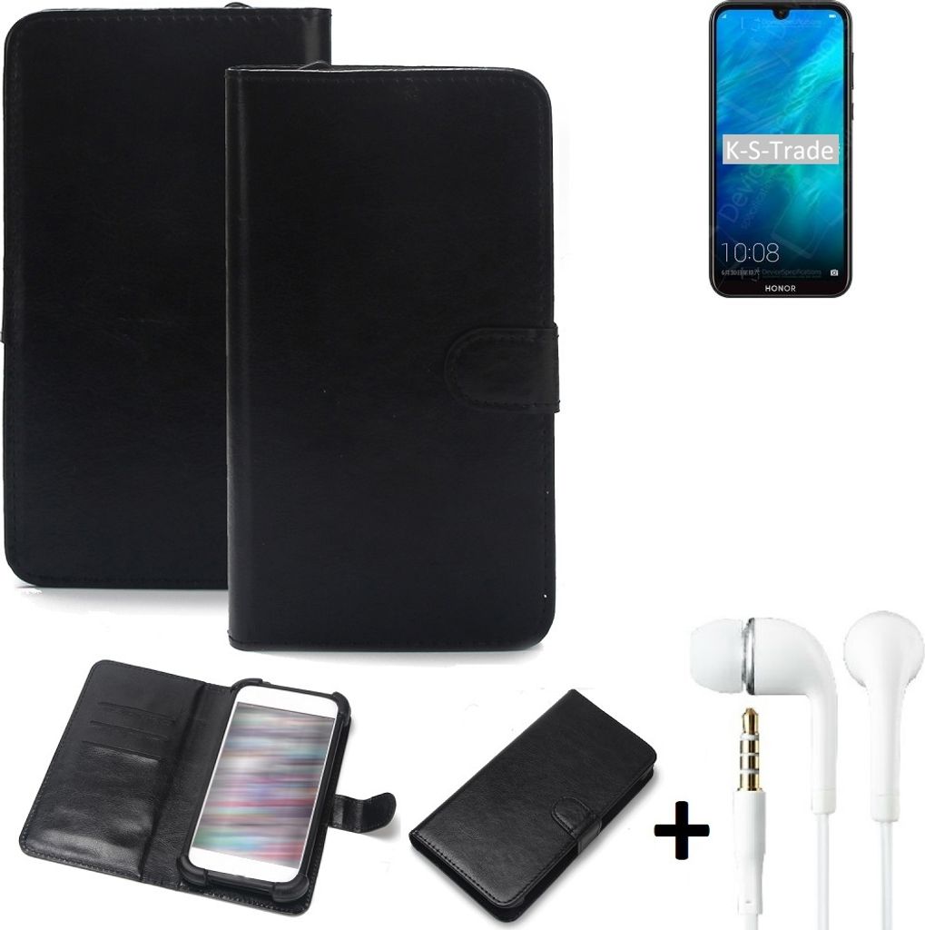 K-S-Trade Wallet Case Handyhülle kompatibel mit Huawei Honor Play 8 Schutzhülle Flip cover Flipstyle Tasche Hülle Flipcover Slim Bumper schwarz +