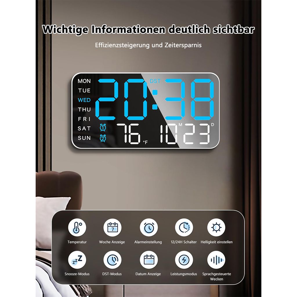 8,4'' Große Digitale Wanduhr, LED Wecker mit Großen Produktbild 4