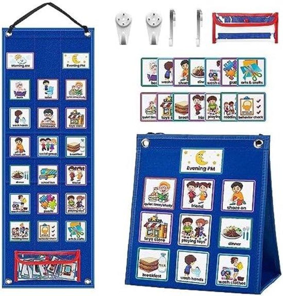 Visuelle Tagesplaner für Kinder mit 70 Karten, tägliches Routinebrett, 2-in-1, visuelles Zeitmanagement für Kinderzimmer, Schule, Haus, lernende...
