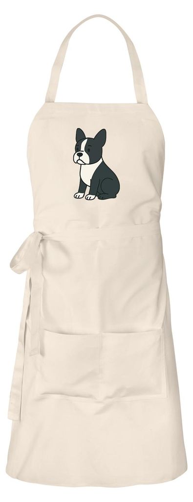 Huuraa Schürze Boston Terrier Comic Bostonie Natur mit Taschen Baumwolle Kochschürze Geschenkidee