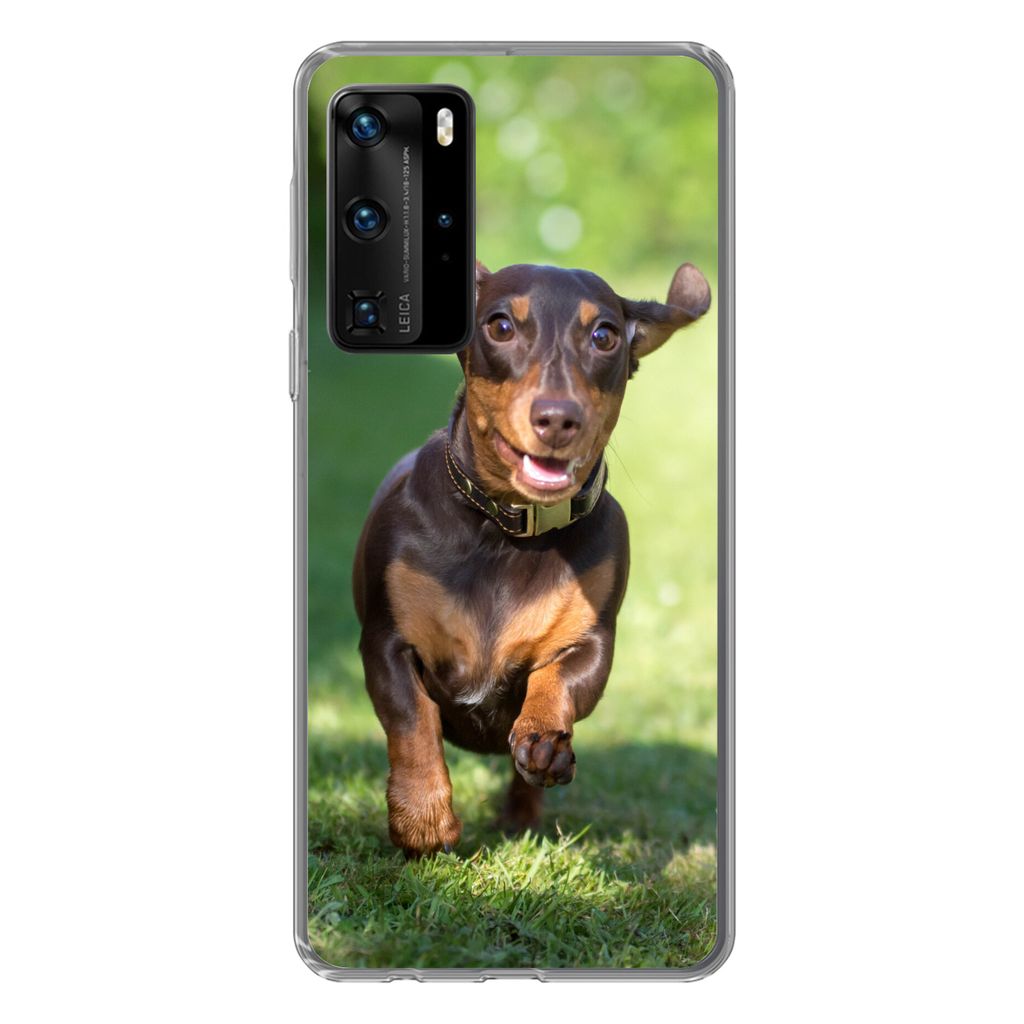 MuchoWow Handyhülle Schutzhülle Hülle für Huawei P40 Pro Ein sprintender Dackel Silikon Softcase Handy Hülle - Schutz