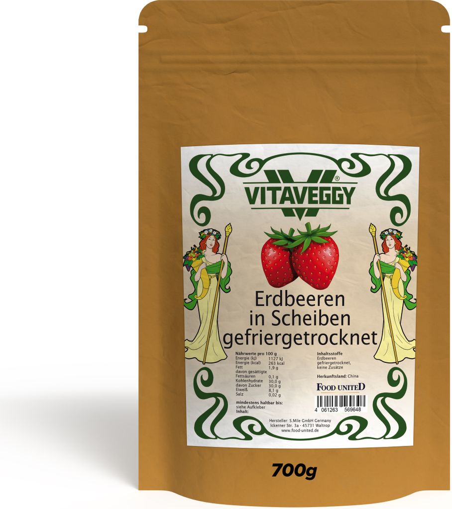 VITAVEGGY ERDBEEREN SCHEIBEN CHIPS 700g gefriergetrocknete Erdbeeren von Food-United Trockenobst Trockenfrüchte aus China, dried strawberry chips,...
