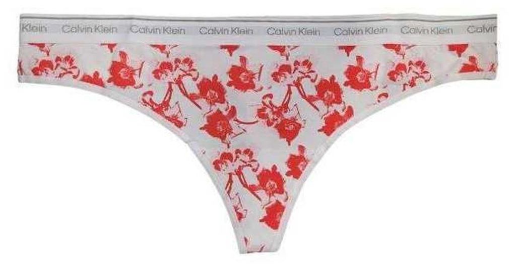 Calvin Klein - Thong für Damen, Logo NA657 (XL) (Weiß/Rot)
