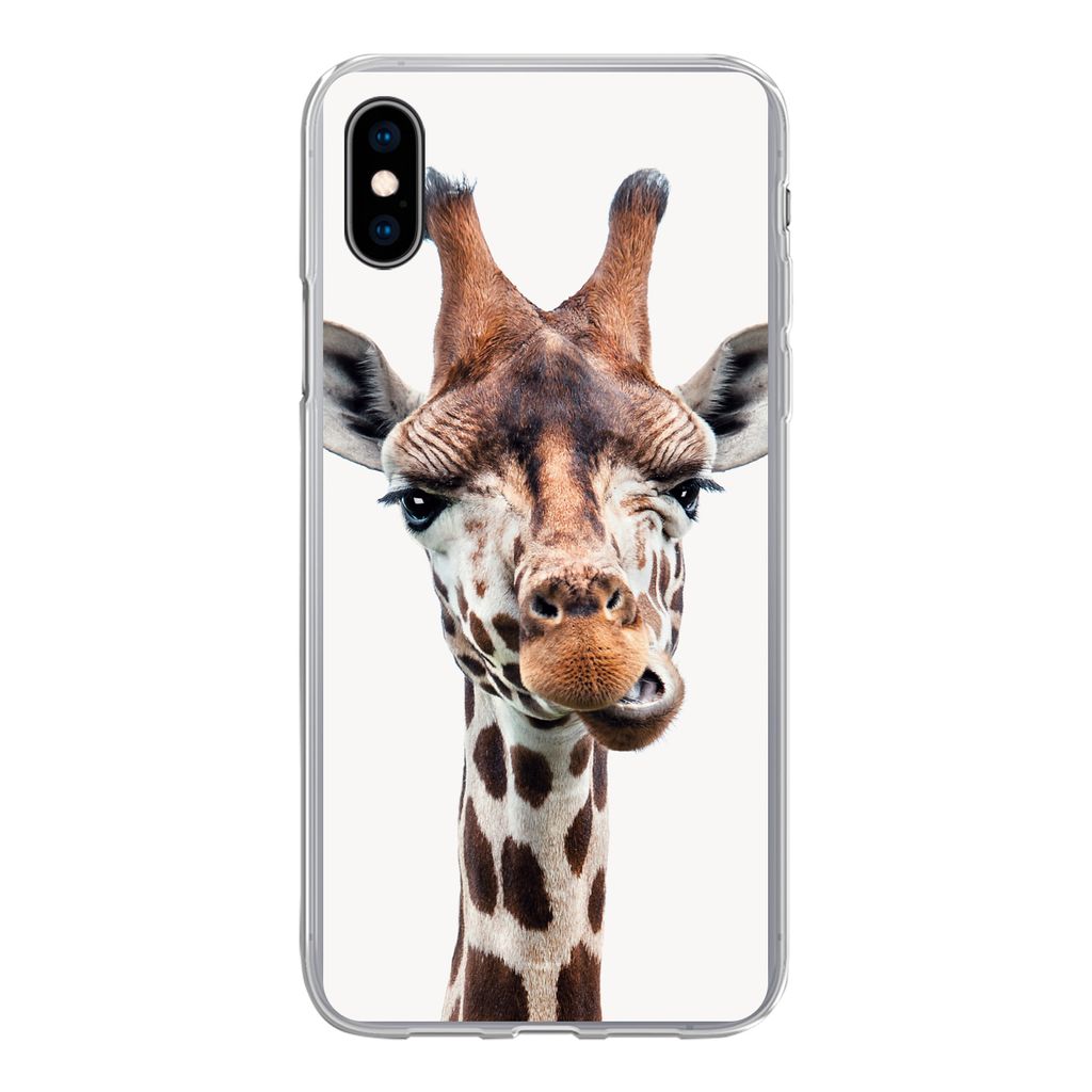 MuchoWow Handyhülle Schutzhülle Hülle für iPhone Xs Jungen - Giraffe - Tiere - Kopf - Porträt - Kind - Mädchen Silikon Softcase Handy Hüll...