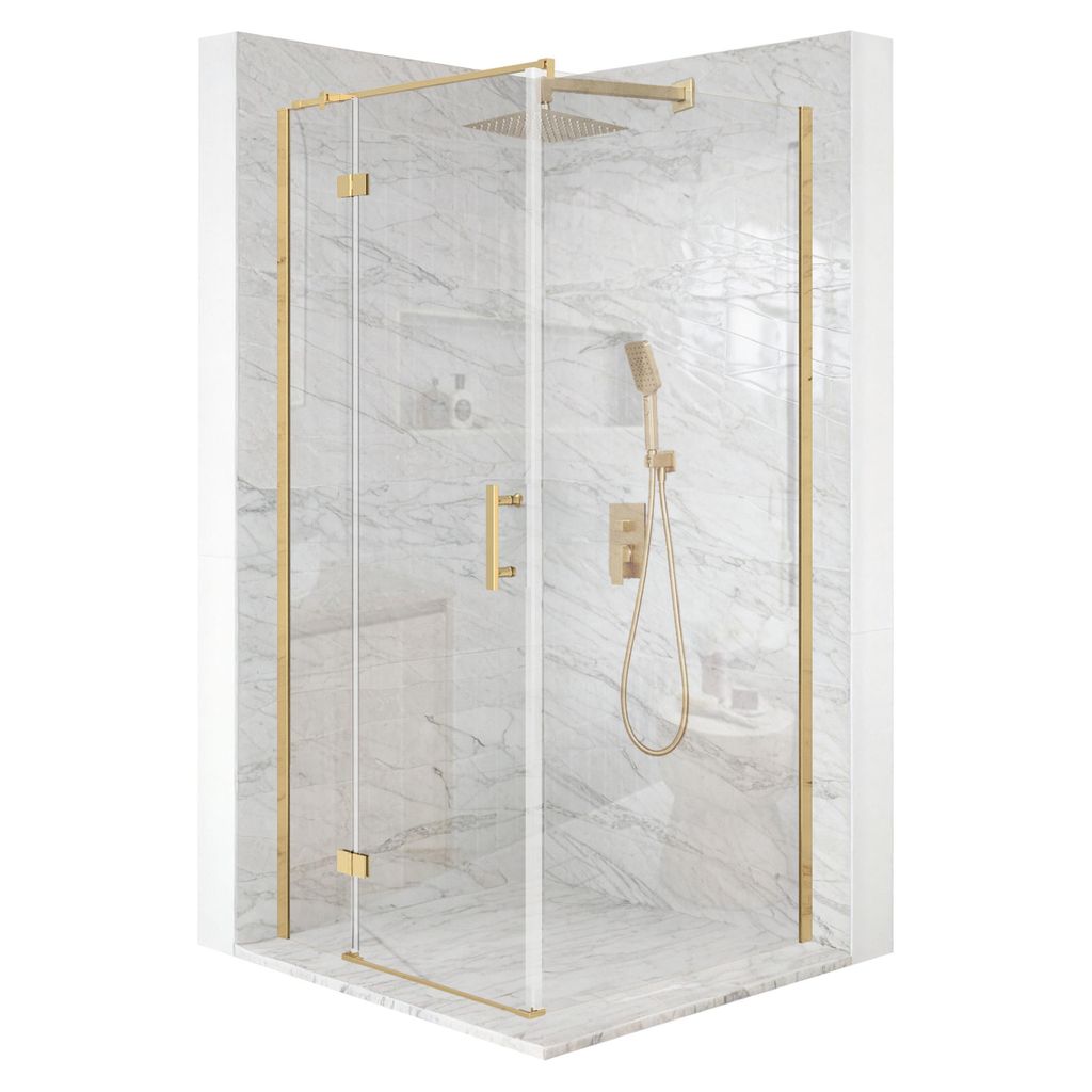 Duschkabine 100 x 100 cm, Schwingtür, goldfarbenes ESG-Glas 6 mm + Beschichtung