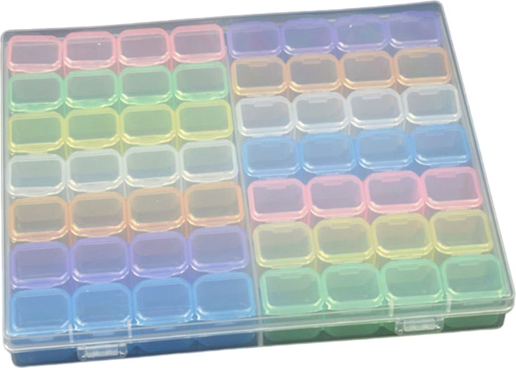 Aufbewahrungsbox für Nagelzubehör, abnehmbar, 56 Fächer, transparent, sichtbare Perlen, Strasssteine, Muscheln, Display-Aufbewahrungskoffer