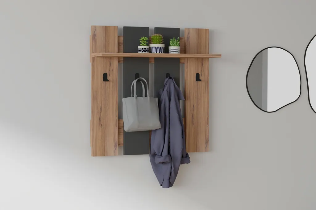 Meuble mural en mélaminé 18mm Noyer et Anthracite avec porte-serviettes