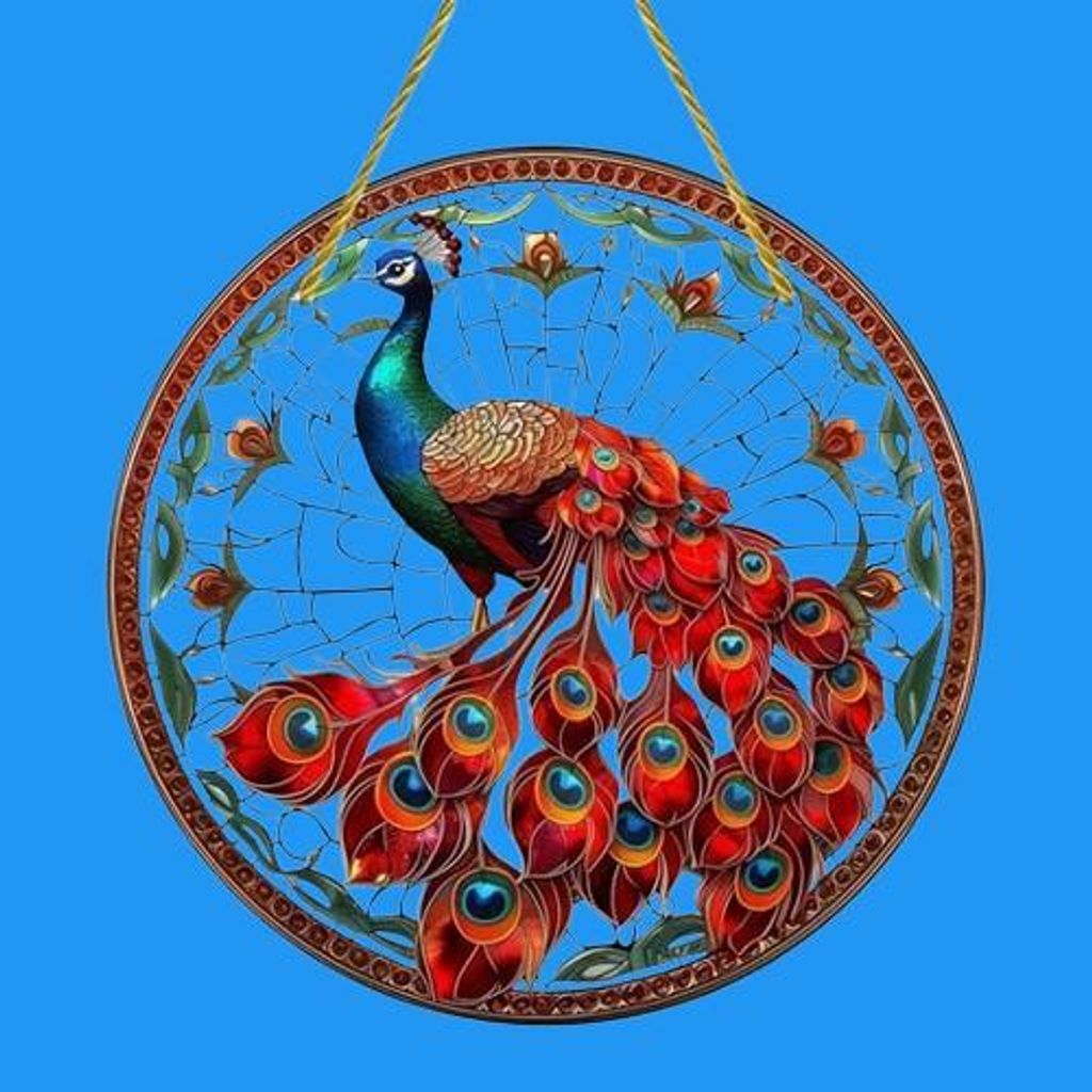 GKA XL Sonnenfänger roter Pfau 20 cm Buntglas Lichtfänger Produktbild 