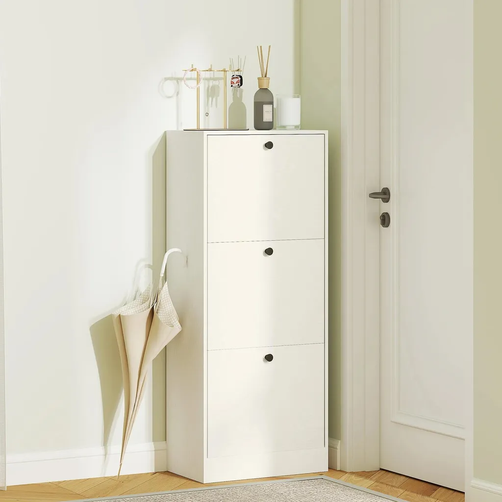 Meuble chaussures design compact bois blanc 3 compartiments modulables