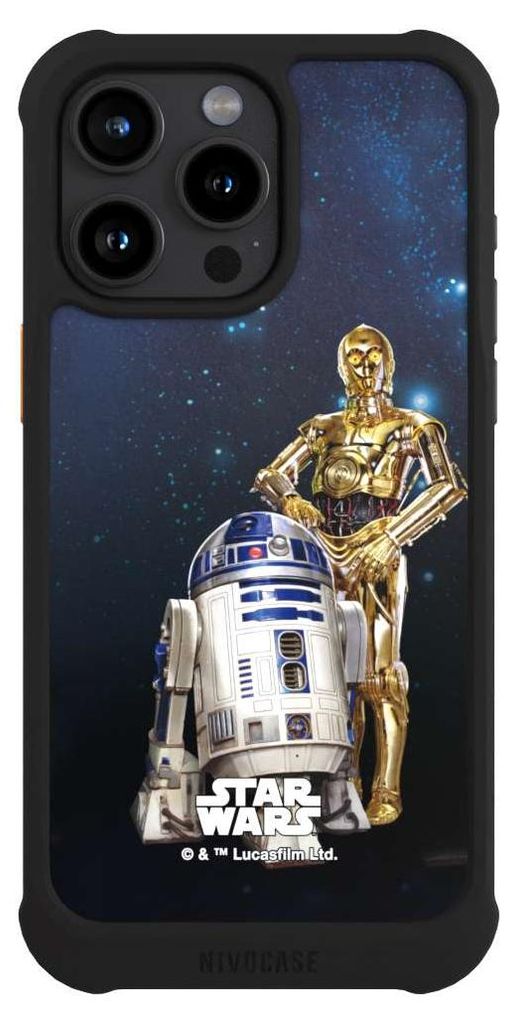NIVOCASE Hülle für Apple iPhone 15 Pro Max Stoßfeste Handyhülle NIVOmax Case Schwarz Star Wars Weltall R2D2