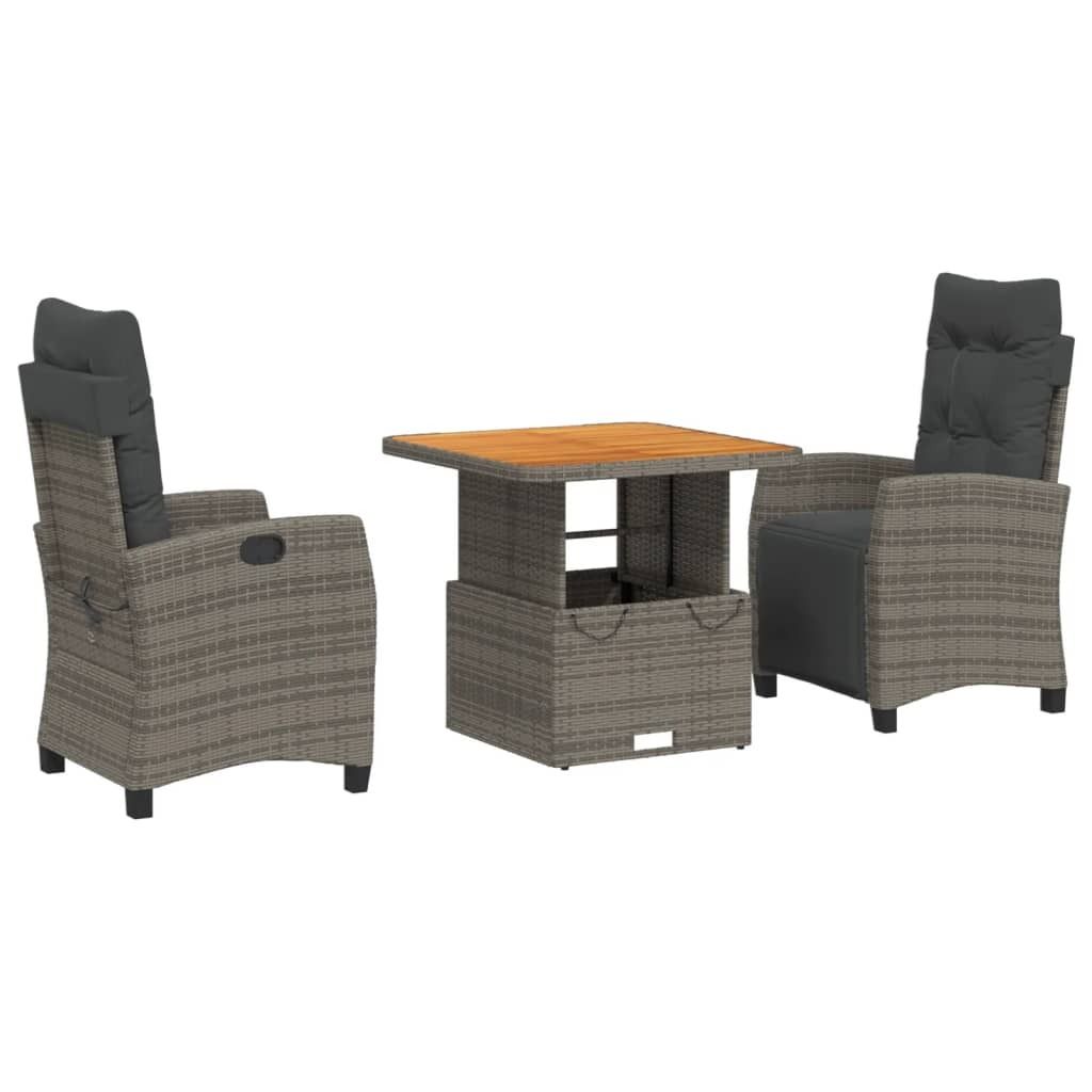 vidaXL 3-tlg. Garten-Essgruppe mit Kissen Grau Poly Rattan