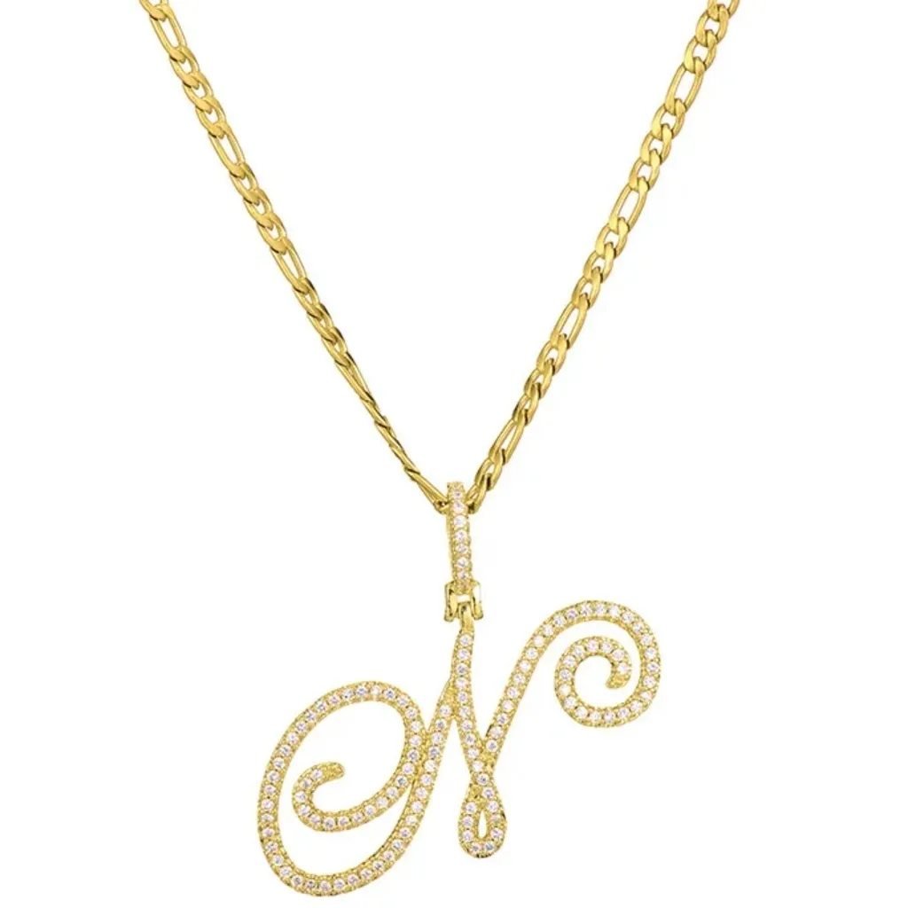 Collana Lettera N in Acciaio con Zirconi KP34068 | Regalo Personalizzato