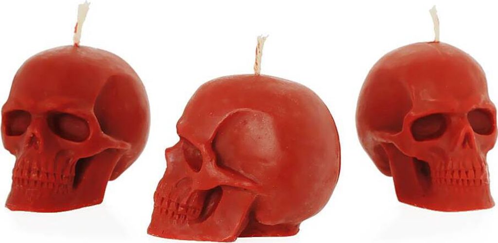 3x Bienenwachs Totenkopf Rot Kerze Gothik Skull Halloween Produktbild 