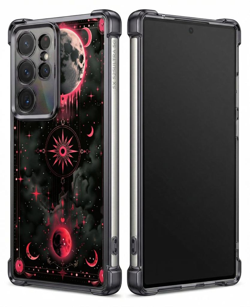 Personalisierte Hülle mit Bild für Samsung Galaxy S22 Elektroplattiert TPU Stoßdämpfer Handyhülle mit Muster aus kosmischem roten Mond und Ste...