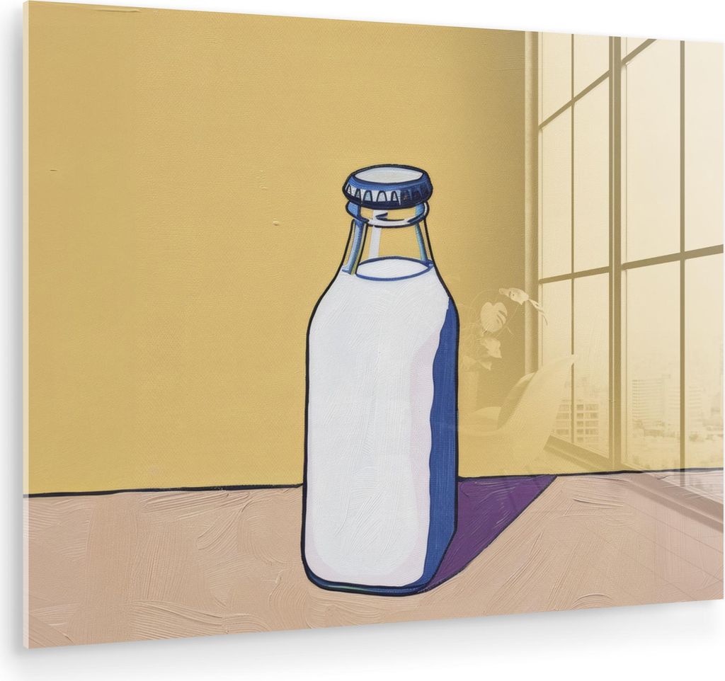 MuchoWow Glasbilder - Bilder auf Wandbild - Foto auf Glas Gläser - Flasche - Illustration - Milch 80x60 cm Wanddekoration aus Glas - Acrylglasbild...