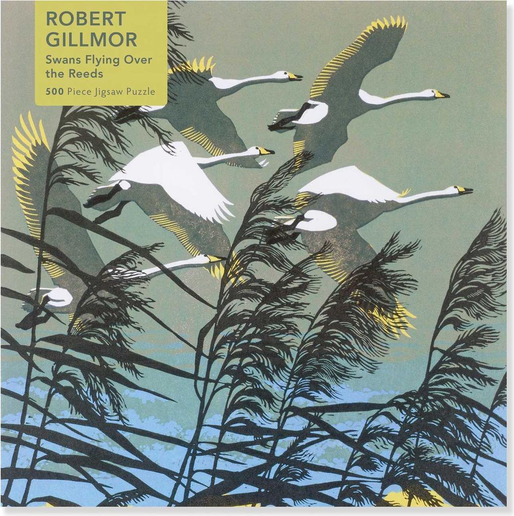 Adult Jigsaw Puzzle Robert Gillmor: Swans Flying Over the Reeds (500 Pieces)
