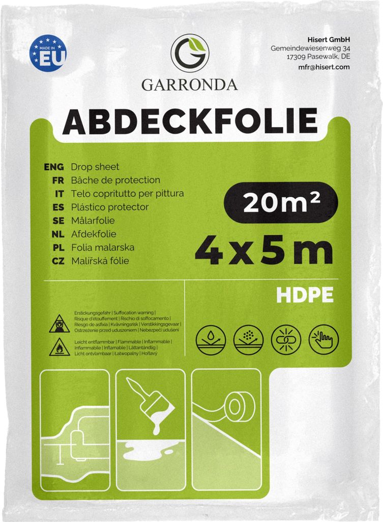 Maler 4x5 m transparent HDPE Malerfolie für Renovierung, Staubschutzfolie Umzug, Abdeckplane Baufolie für Möbel- & Bodenschutz, Folie reißfest ...