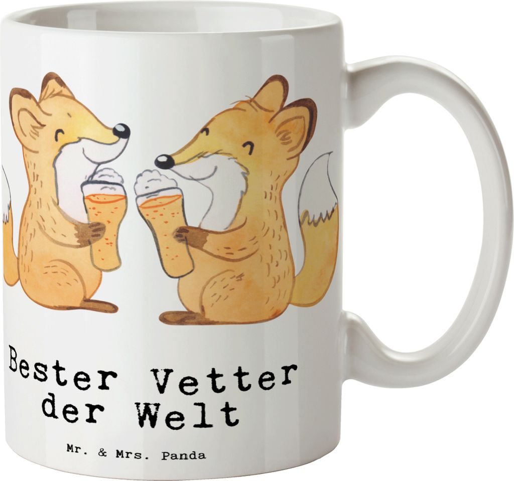 Mr. & Mrs. Panda Teetasse Fuchs Bester Vetter der Welt - Weiß - Geschenk, Kaffeetasse, Geschenkidee, Tasse, Verwandtschaft, Cousin, Familie, Beche...