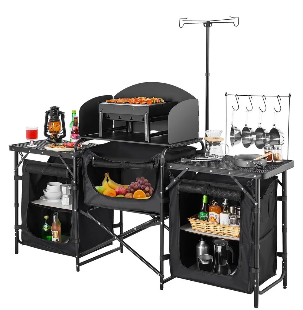 Meuble de camping multifonction avec station de cuisson et rangements - 10