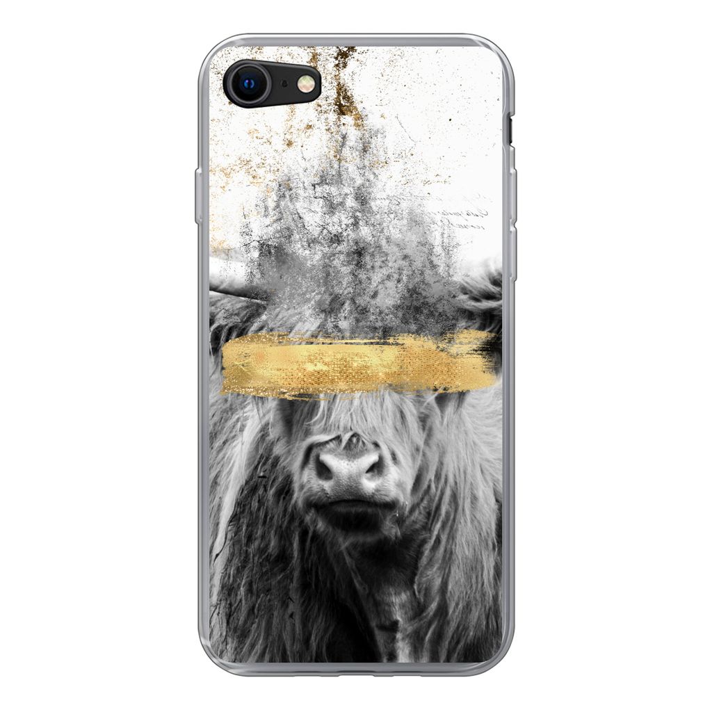 MuchoWow Handyhülle Schutzhülle Hülle für iPhone 8 Schottischer Highlander - Gold - Abstrakt Silikon Softcase Handy Hülle - Schutzhaube