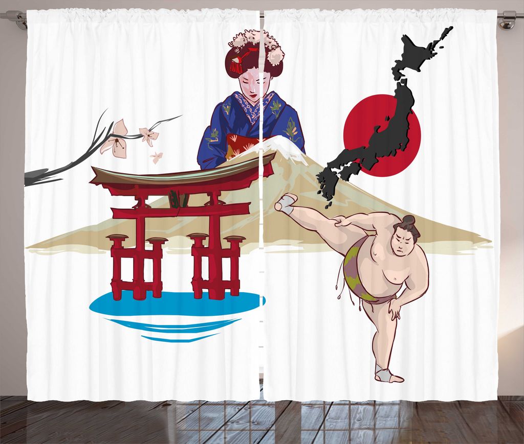 ABAKUHAUS asiatisch Rustikaler Vorhang, Japanische Frau und Gebäude, Wohnzimmer Universalband Gardinen mit Schlaufen und Haken, 280 x 175 cm, Mehr...