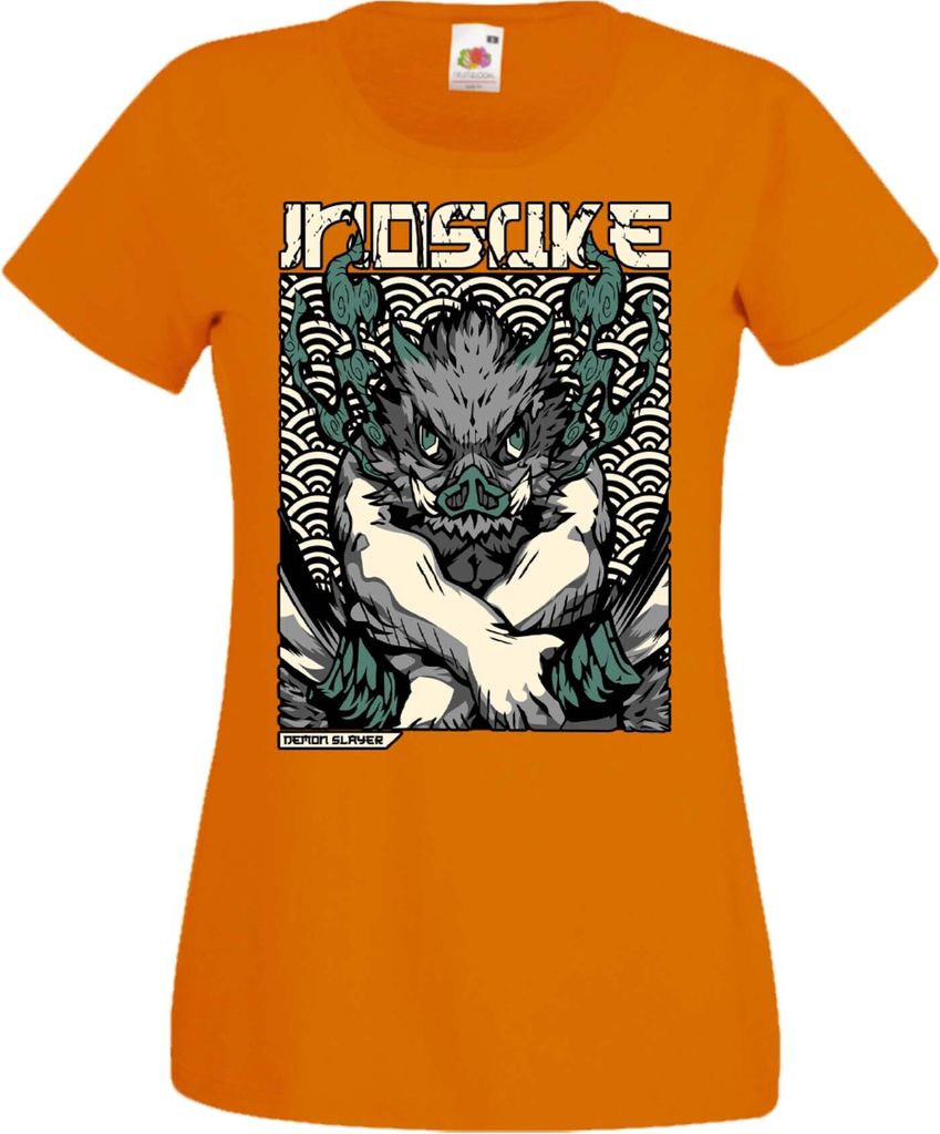 Damen T-Shirt Manga Anime Demon Anime Slayer Hashibira Inosuke Two Sowrds Slayer, Lady XS / Orange