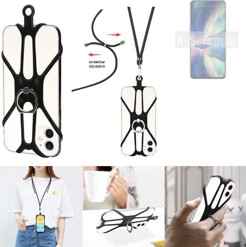 K-S-Trade 3in1 Handykette Handyband Handykordel Halsband Smartphone-Ring Handy-Ring kompatibel mit ZTE Axon 40 SE Fingerhalterung Handyring