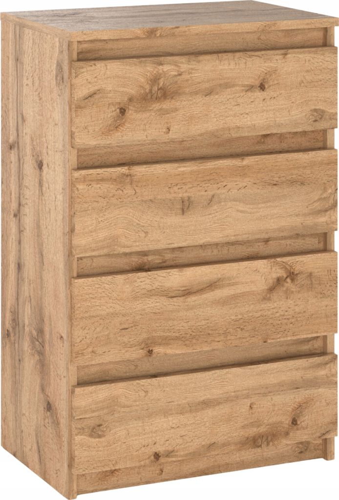 Kommode mit 4 Schubladen Wotan Eiche 60x33,5x92,5 Sideboard Schubladenschrank für Wohnzimmer Schlafzimmer Modernes Design Stauraum Möbel