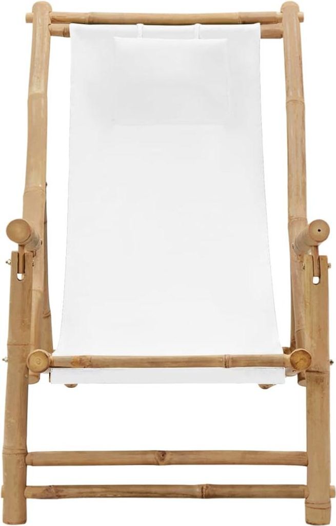 vidaXL Liegestuhl Bambus und Canvas Cremeweiß