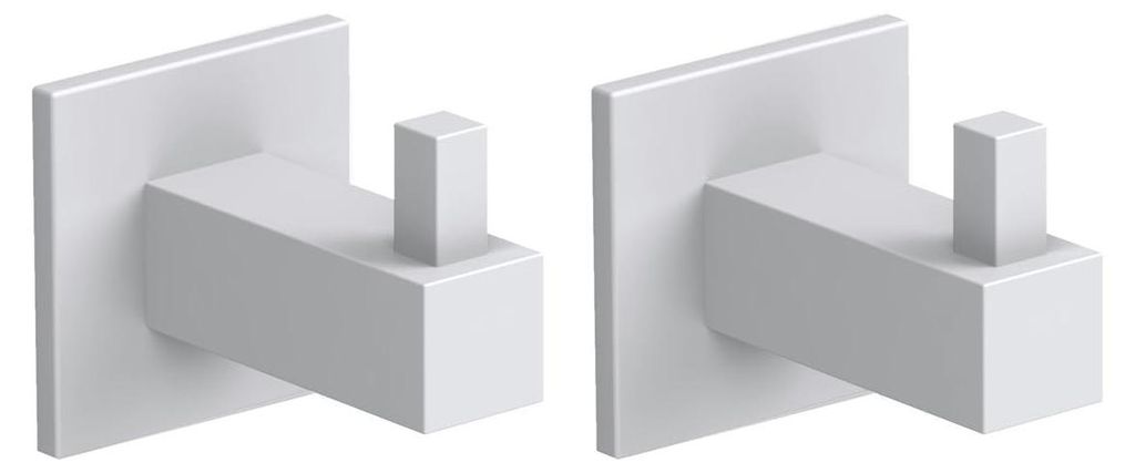 Weißer quadratischer Handtuchhaken für Bad und Küche, 2 Stück, aus mattweißem Edelstahl AISI 304, geeignet zum Bohren.