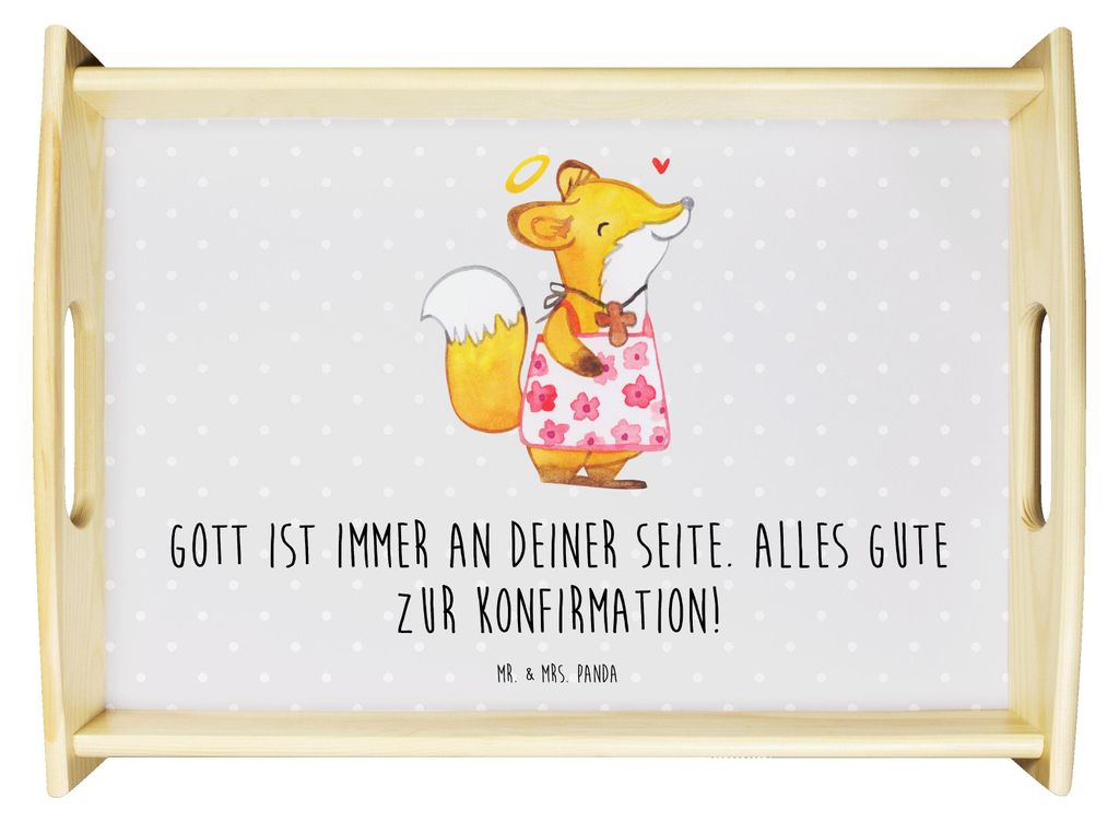 Mr. & Mrs. Panda tablett holz Fuchs Konfirmation Mädchen - Grau Pastell - Geschenk, Gott, Serviertablett, Deko, Sofa, Alles Gute, Kommunion, Servi...