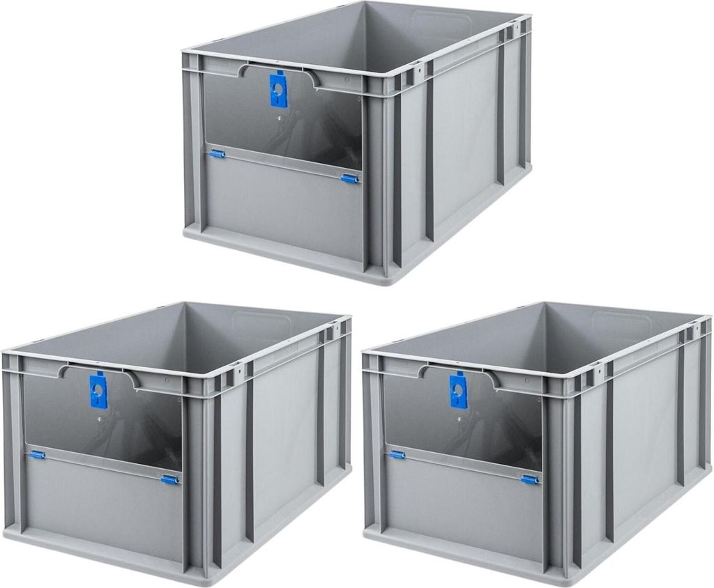 SuperSparSet 3x Eurobox NextGen Insight Cover | HxBxT 32x40x60 | 65 Liter | Hoch/Blau | Eurobehälter, Transportbox, Transportbehälter, Stapelbeh...