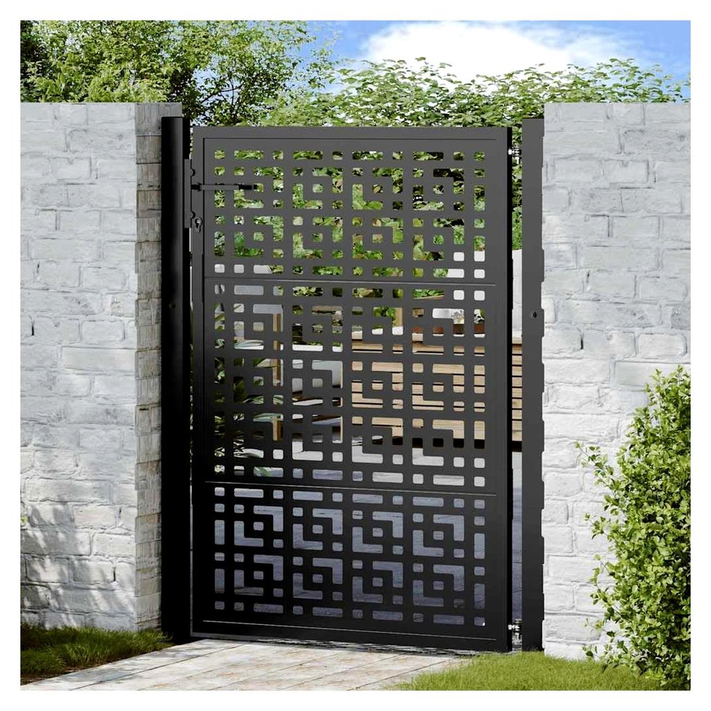 Gartentor aus Metall, 130 cm hoch, Gartentür, Einfahrtstor, Gartenpforte, Hoftor, wetterfester Stahl, Spurendesign, 105 x 130 cm