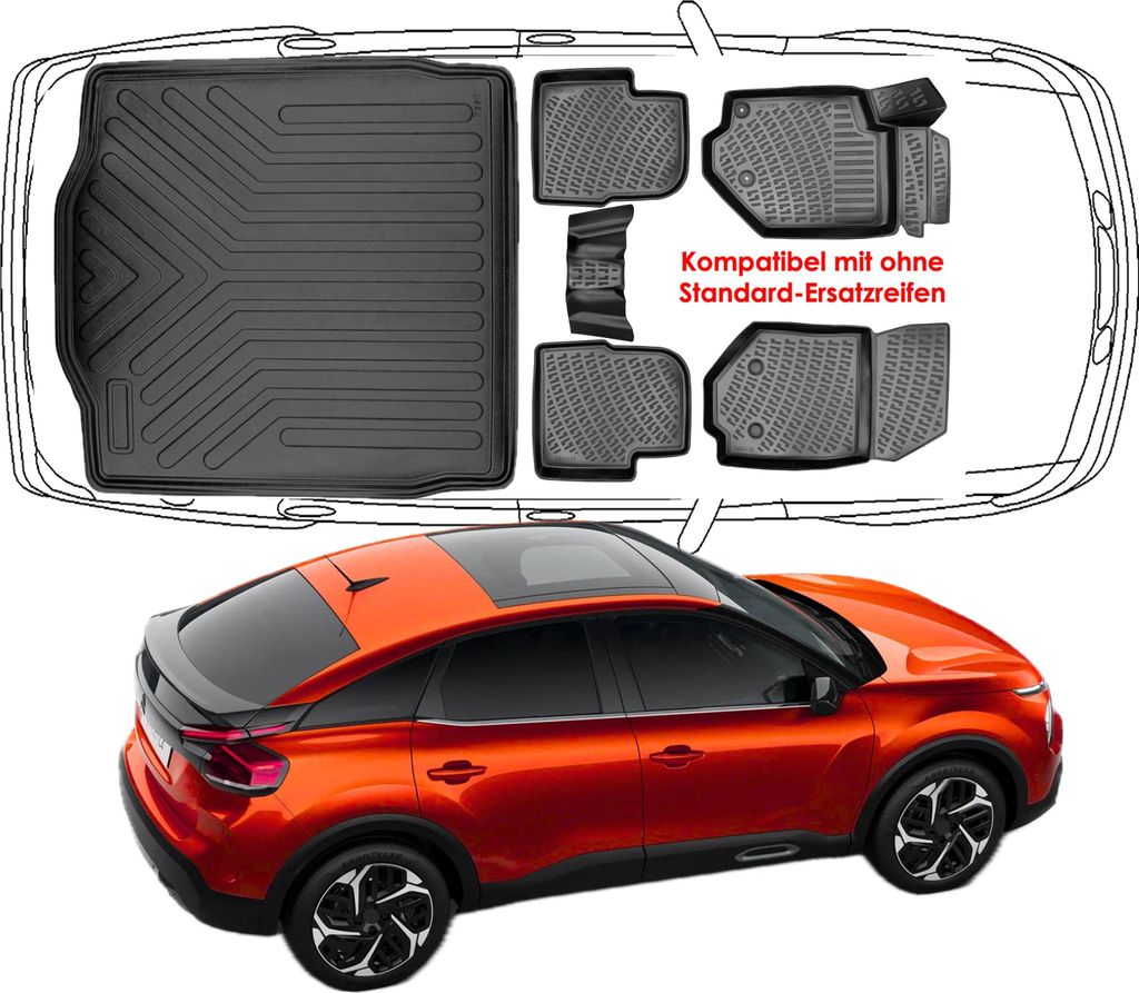 3D Auto Fußmatten & Kofferraumwanne Set Kompatibel mit Citroen C4 X ab 2022