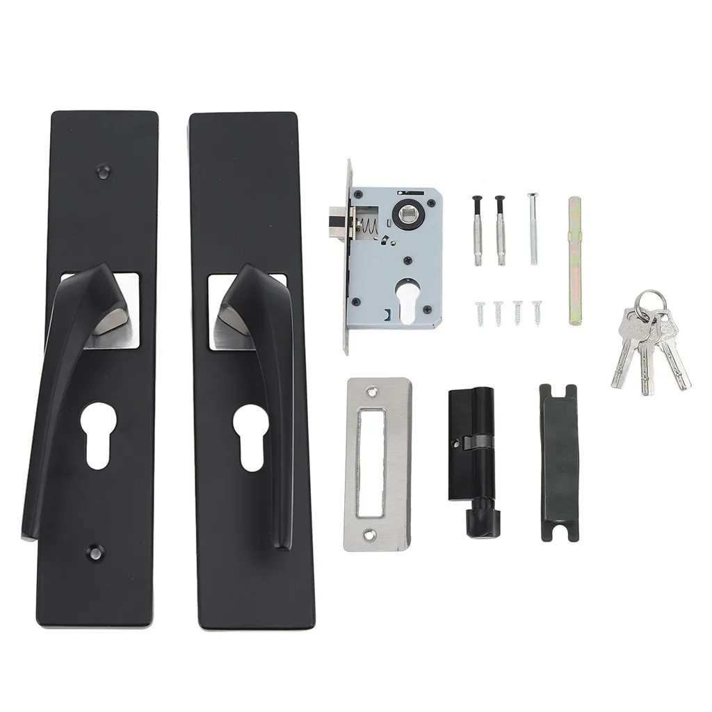 Serrure de porte noire en alliage aluminium et bois massif pour chambre