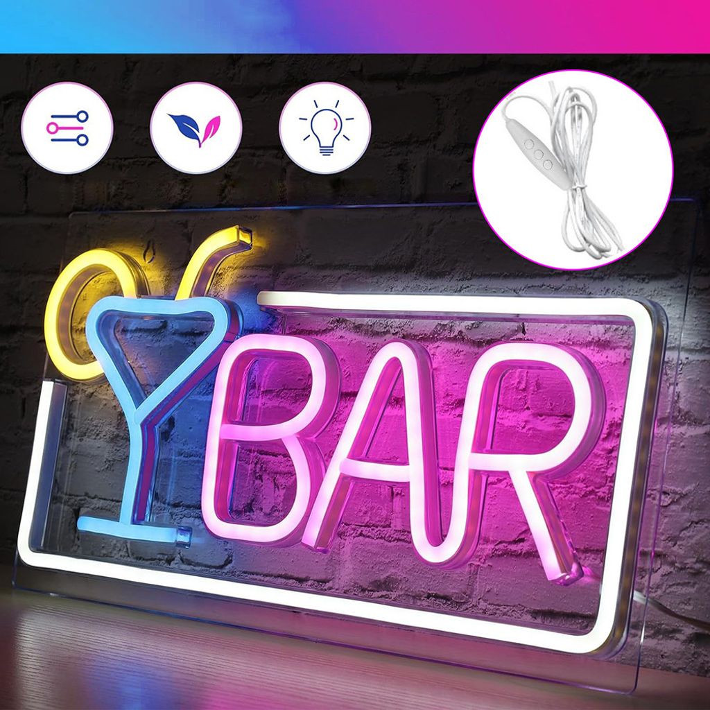 Dimmbar Neon Schild LED Deko Schild BAR Leuchtreklame Party Produktbild 