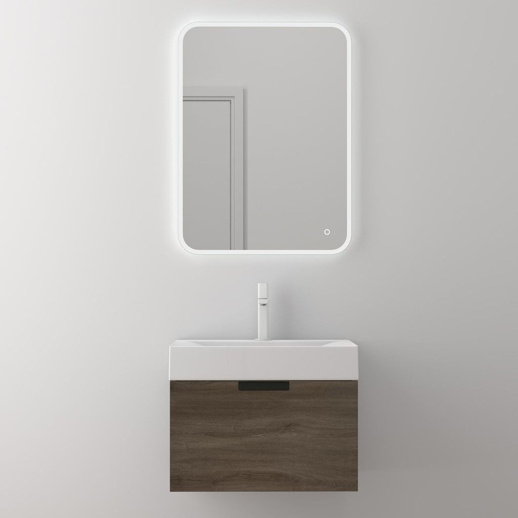 doporro Badmöbel Set Waschtisch mit Unterschrank Waschbeckenunterschrank in Eiche BTH:60x45x48 cm mit Soft-Close-Funktion inkl.LED-Spiegel Lonato