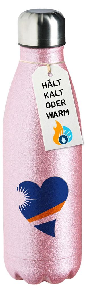 Huuraa Trinkflasche Marshallinseln Flagge Herz 500ml Pink Edelstahl Wasserflasche Trinkflasche Geschenkidee