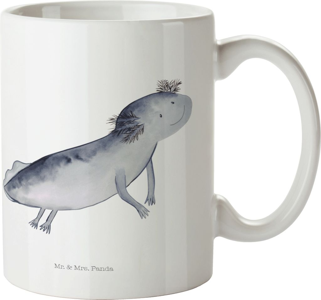 Mr. & Mrs. Panda Plastikbecher Axolotl Schwimmen - Weiß - Geschenk, Axolot, Mehrwegbecher, Motivation, Trinklernbecher, Optimistisch, Kindertasse,...