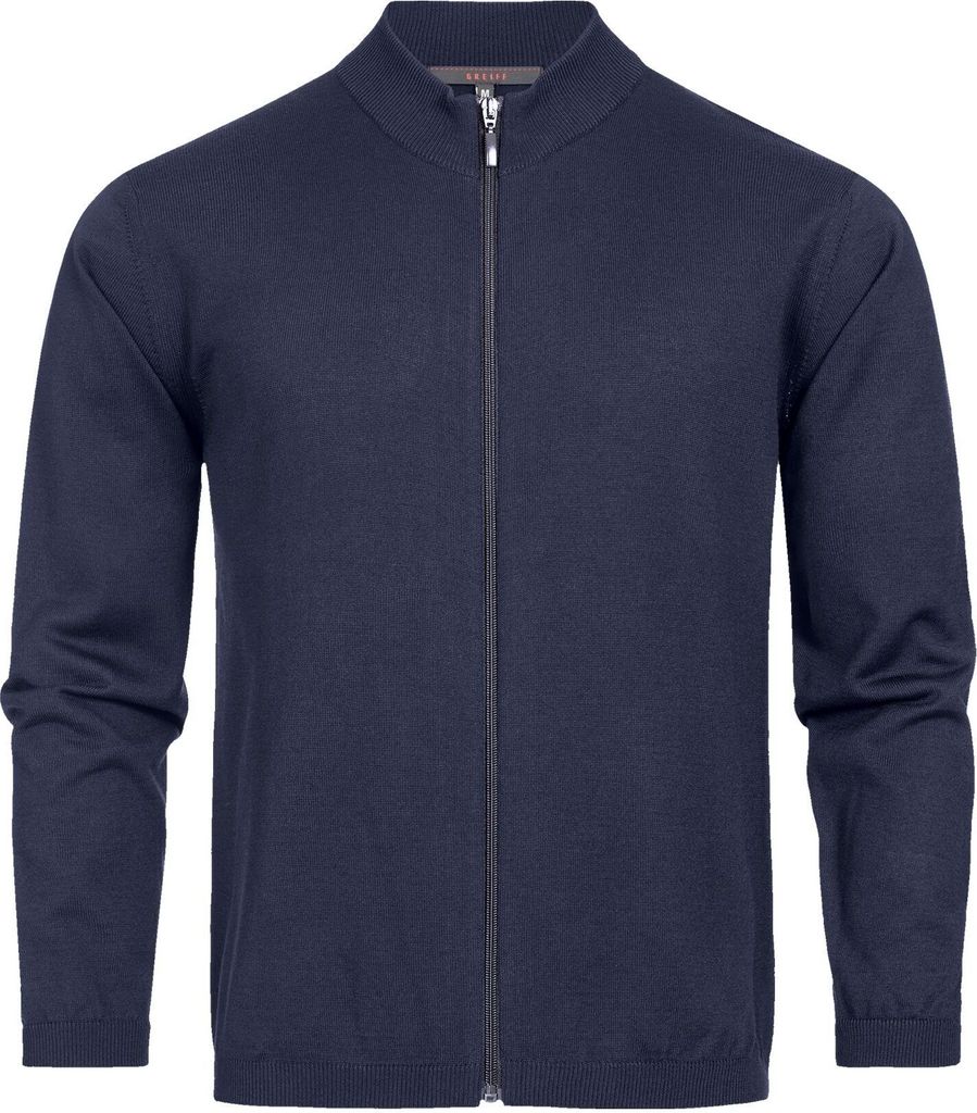 Greiff STRICK Herren Strickjacke Reißverschluss Regular Dunkelblau S