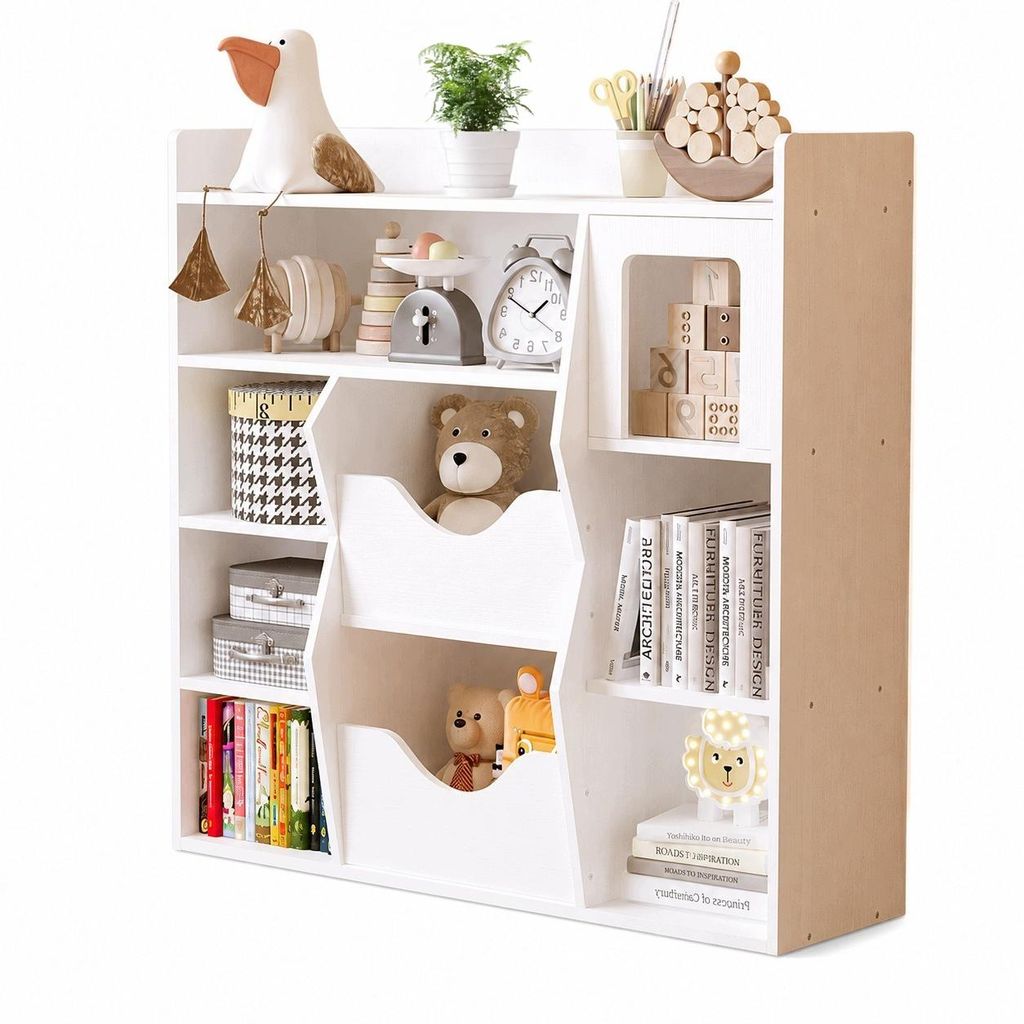 Scaffale per bambini bianco per giocattoli, libri e Immagine del prodotto 