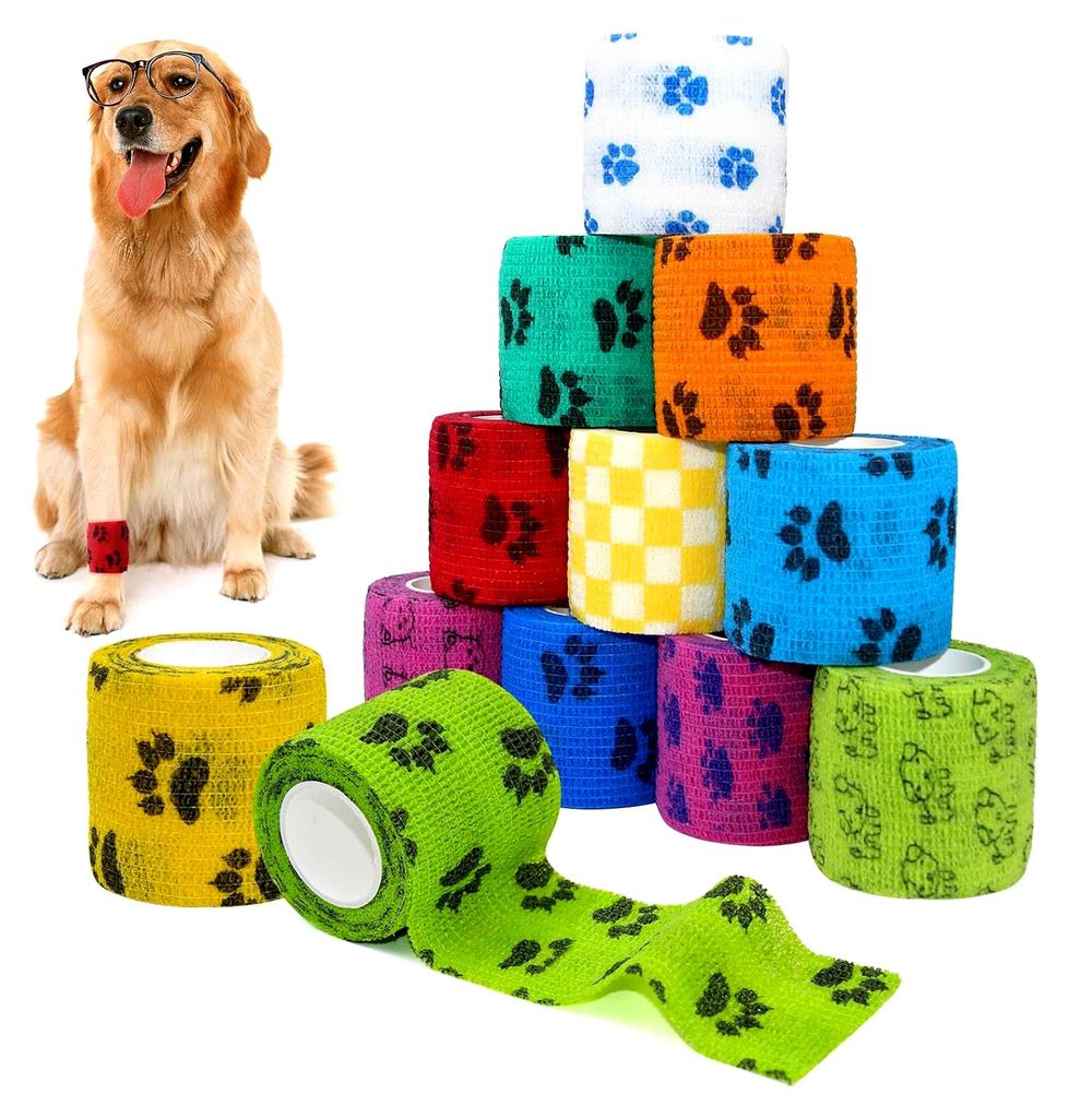 12 Stück selbsthaftende Bandage für Hunde, elastischer Verband 5 cm x 4,5 m pro Rolle, kohäsiver Tierverband für Katze, Hund, Pferd
