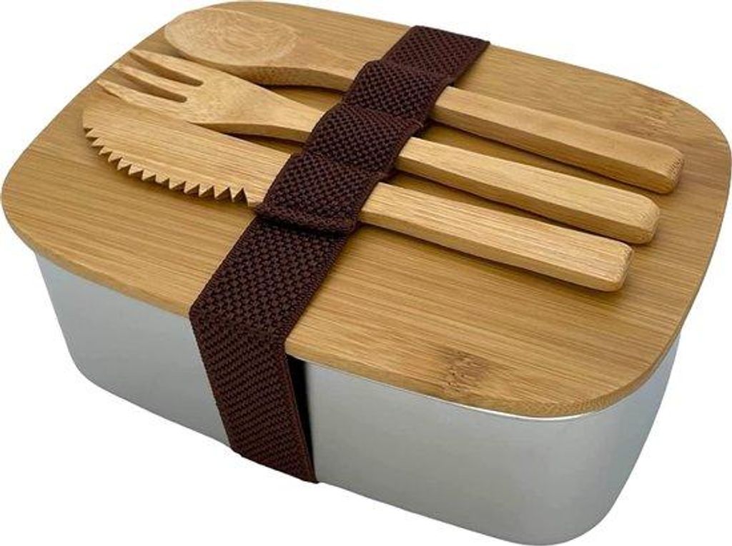 Lunchbox Aluminium 1000ml luftdicht mit Besteck und Riemen