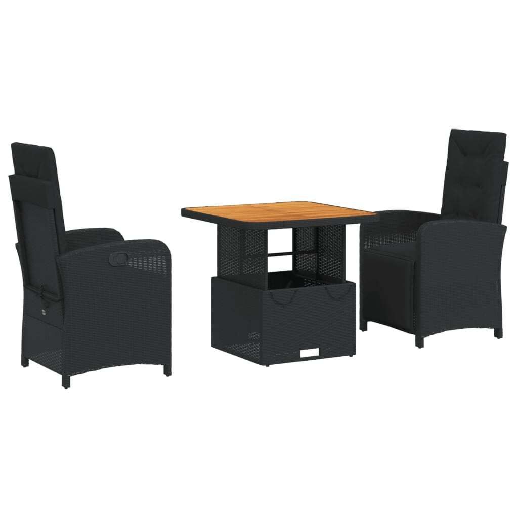 "2026 MODERNE" 3-tlg. Garten-Essgruppe - elegantes Design - Sitzgruppe/Gartenmöbel-Set - mit Kissen Schwarz Poly Rattan - Terassenmöbel NeuMöbel...