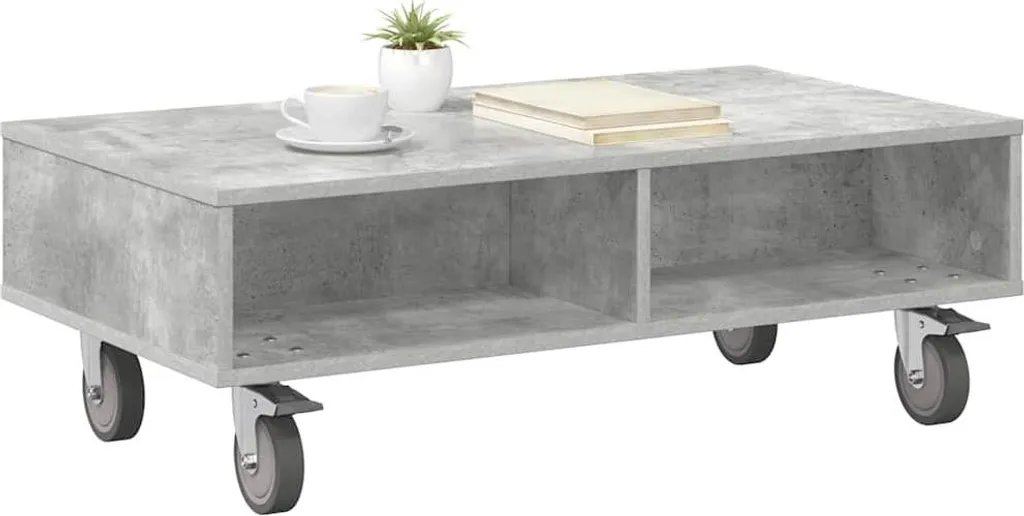SYFAX™ Tavolino da Salotto Moderno Grigio Cemento 90x50x30cm su Ruote - 2