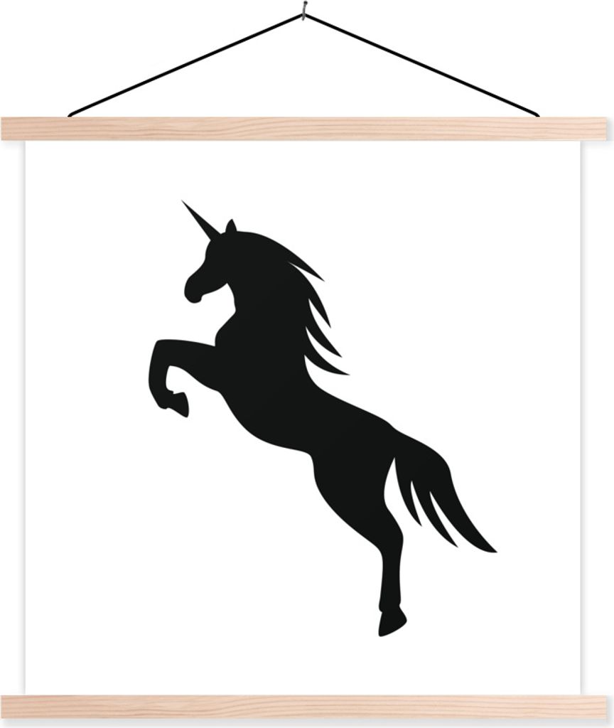 MuchoWow Textilposter Eine Illustration eines tänzelnden Einhorns - Kinder - Mädchen - Mädchen 60x60 cm mit holzfarbenen Rahmen - Wanddekoration