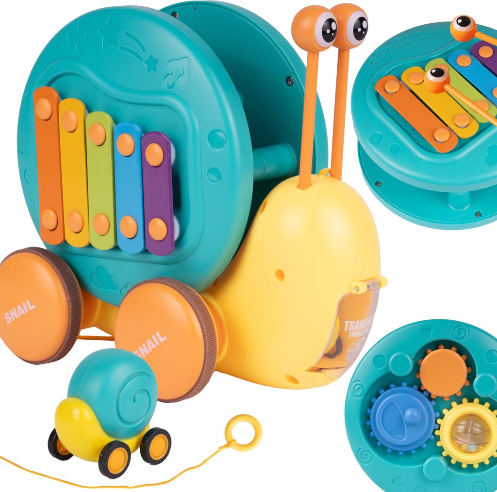 Malplay Nachziehtier Schnecke an Schnur Nachziehspielzeug Zimbeln Windrädchen ab 18M