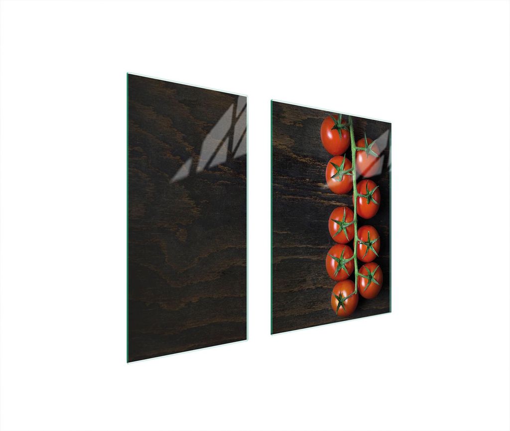 Herdabdeckplatten 2 teilig 75x52 Glaskeramikkochfeld Abdeckung Glas Schneidebrett Holz Tomaten