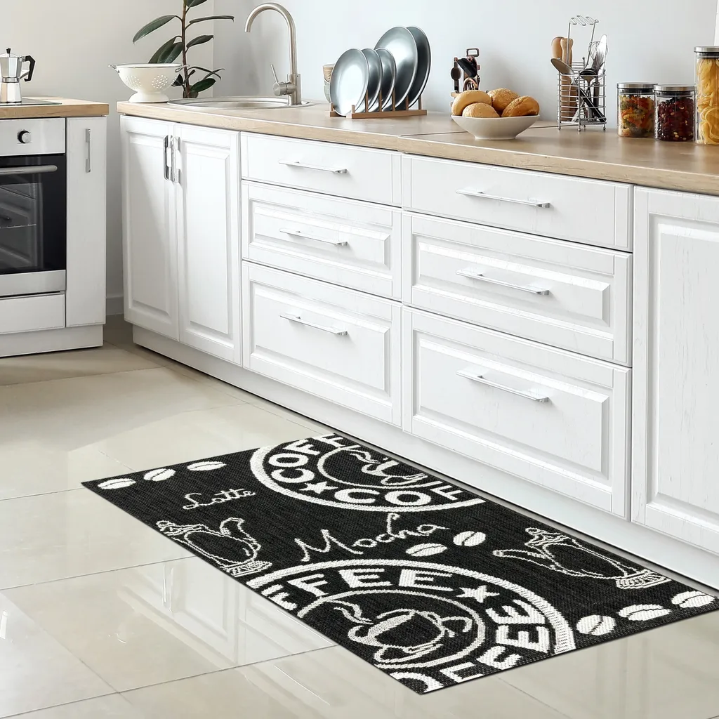Tapis cuisine sisal résistant à motif Espresso 140x200 cm tissé plat